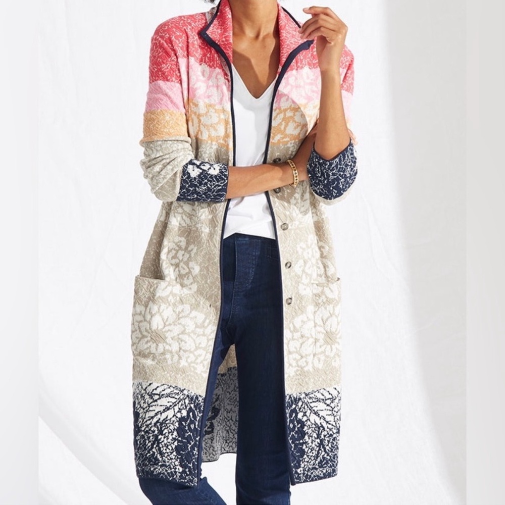 Nic + Zoe | Susana Sunset Seeker Button Front Long Cotton Cardigan Duster (M)